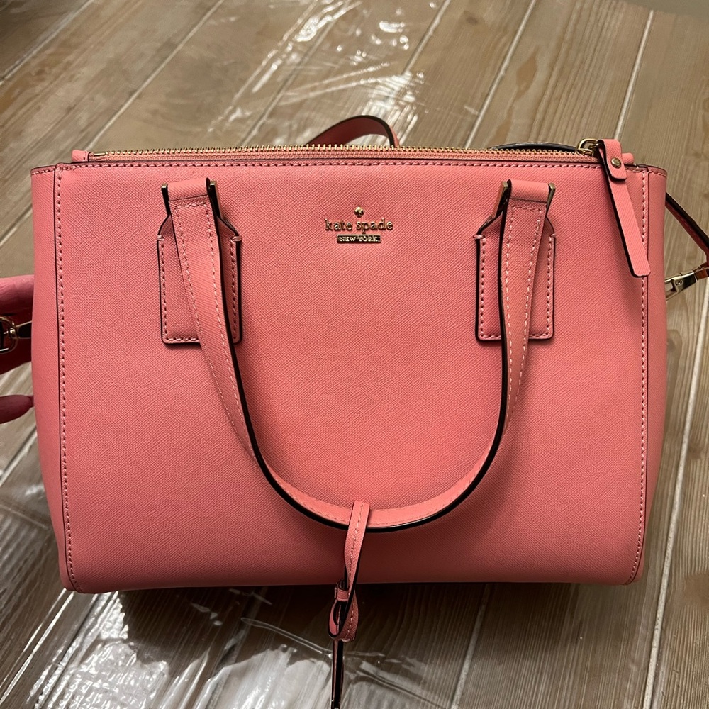 kate spade coral pink Saffiano leather satchel